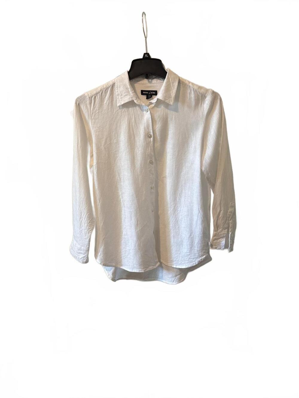 Nautica White Linen Blend Button Down Shirt Long Sleeve Size S Coastal Grandma